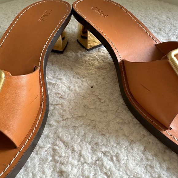 Chloe Rebeca 70 Brown Slide Sandals with Gold Buckle. Size 8 1/2. - Picture 5 of 6